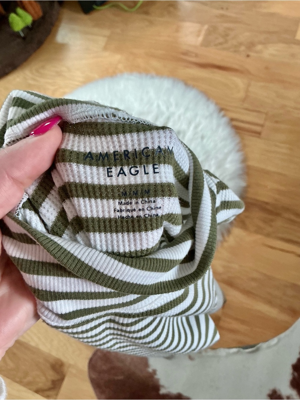 American Eagle Outfitters Olive Green & White Striped Mock Neck Long Sleeve Top - Picture 5 of 5